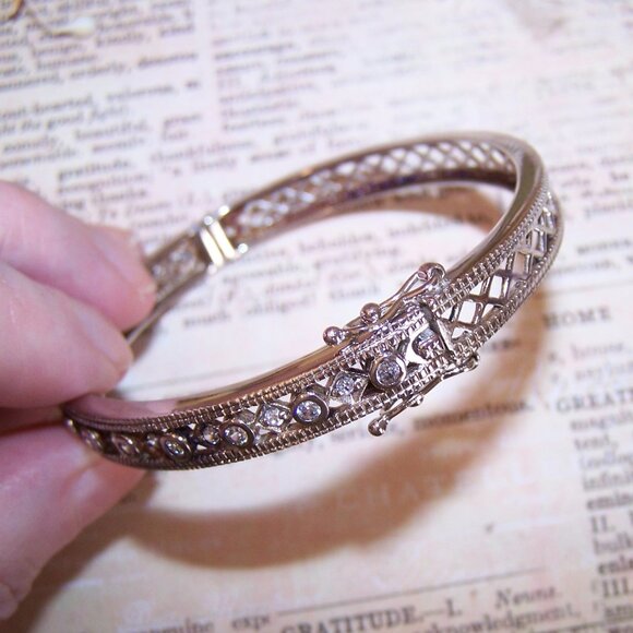 Vintage ADI Thailand Sterling Silver Cubic Zirconia CZ Hinged Bangle Bracelet - Picture 7 of 11